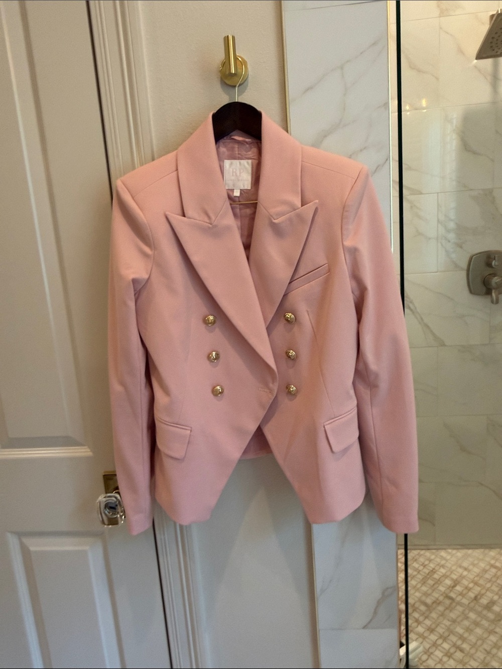 Rachel Parcell Double-Breasted Pink Blazer with Gold Buttons